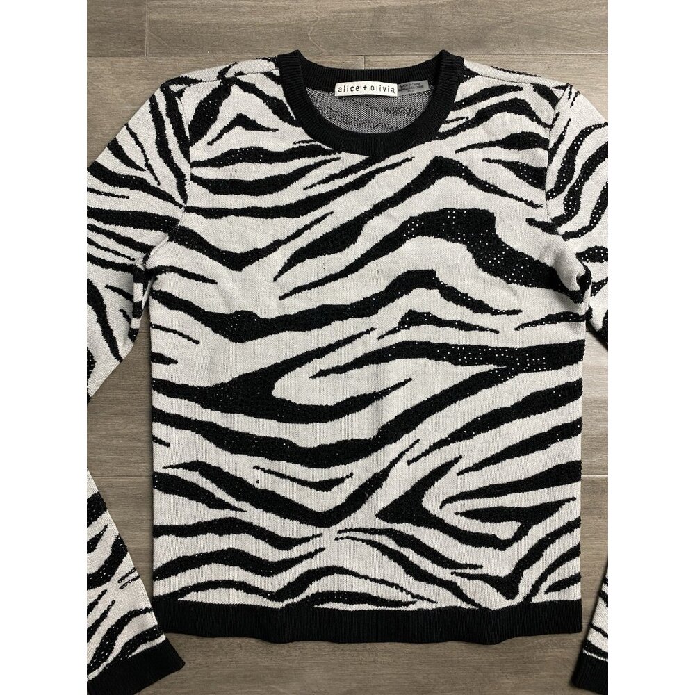 Alice + Olivia Womens Connie Embellished Knit Crew Neck Pullover Sweater Size XS
